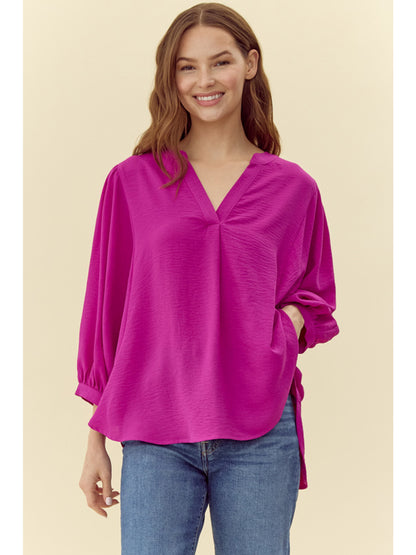 Magenta V Neck Top