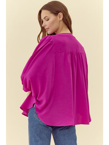 Magenta V Neck Top