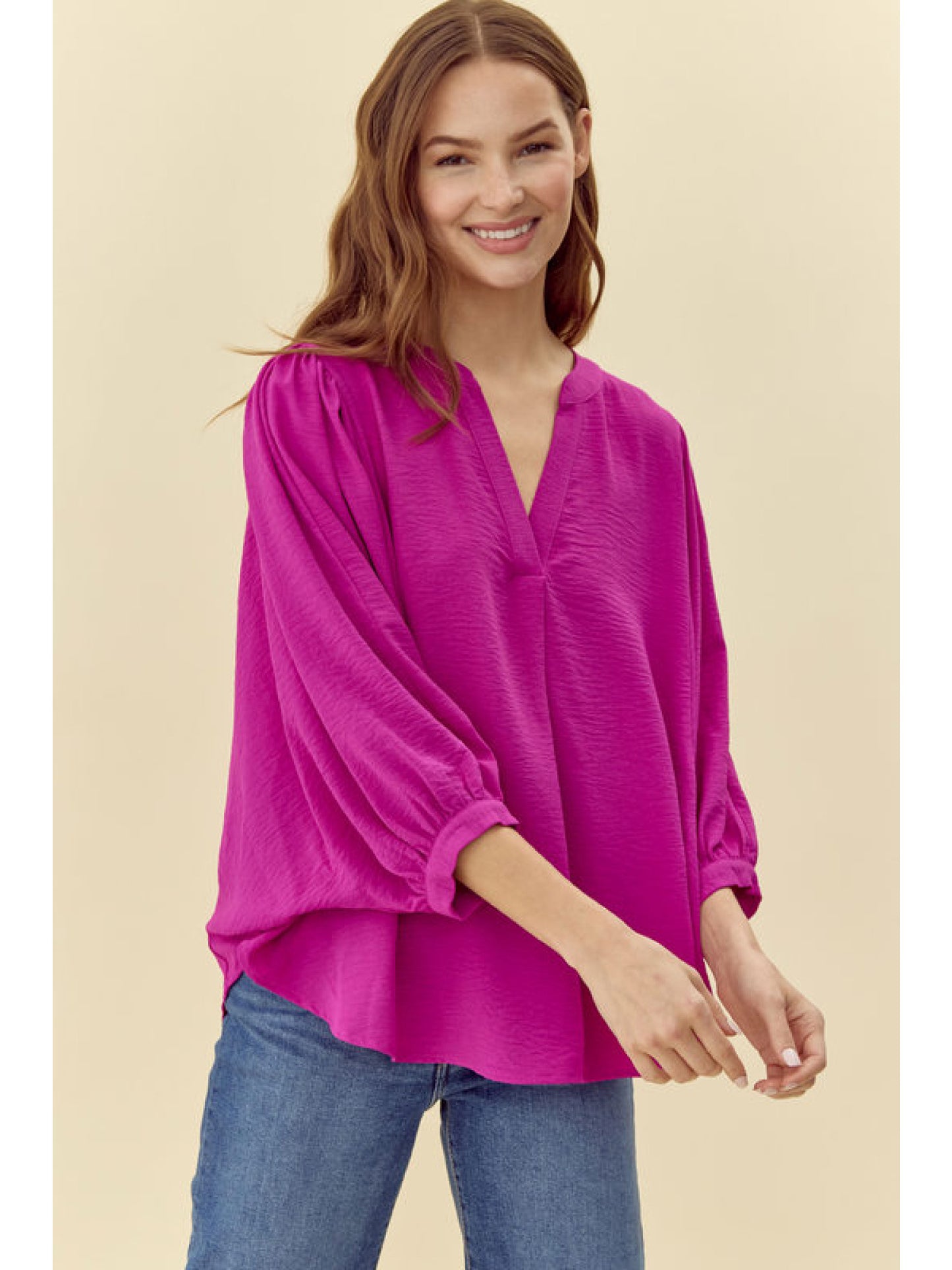 Magenta V Neck Top