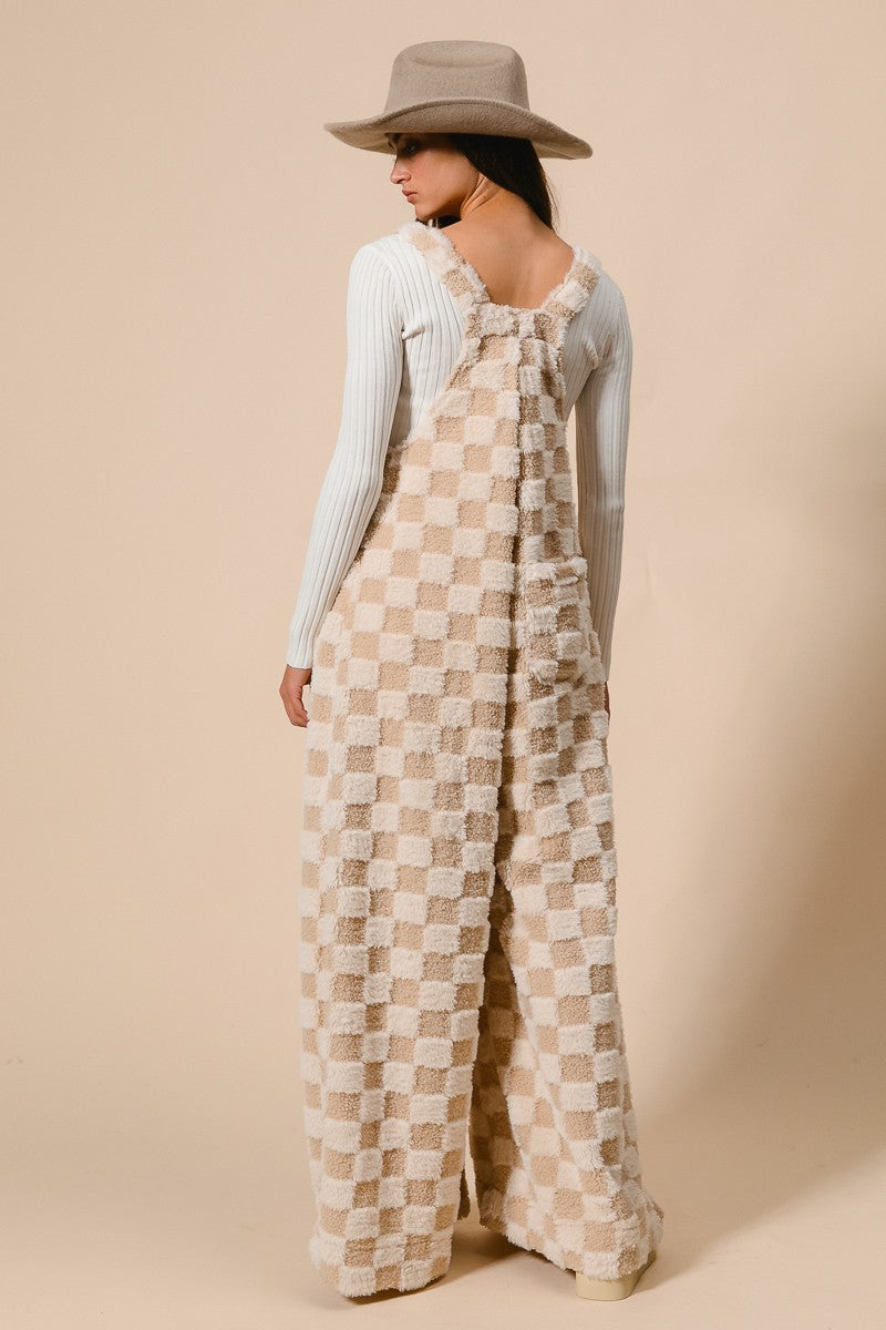 Ivory Sherpa Checkered Overalls