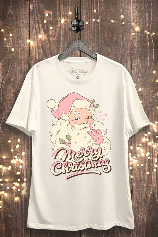 Ivory/Pink Merry Christmas Graphic Tee