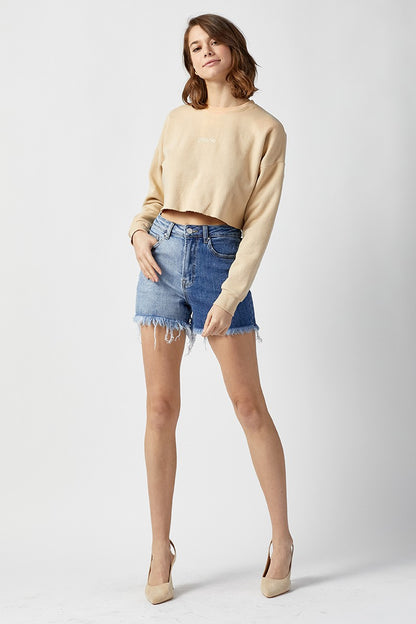 Denim Two Tone High Rise Shorts