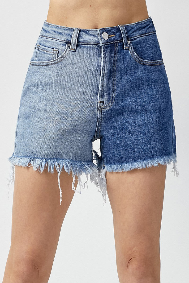 Denim Two Tone High Rise Shorts