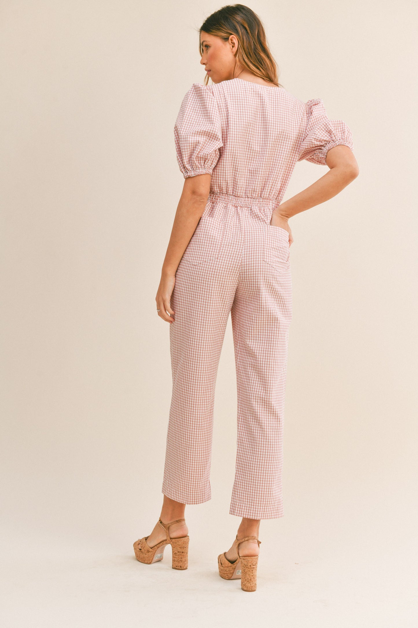 Mauve Chic Gingham Jumpsuit