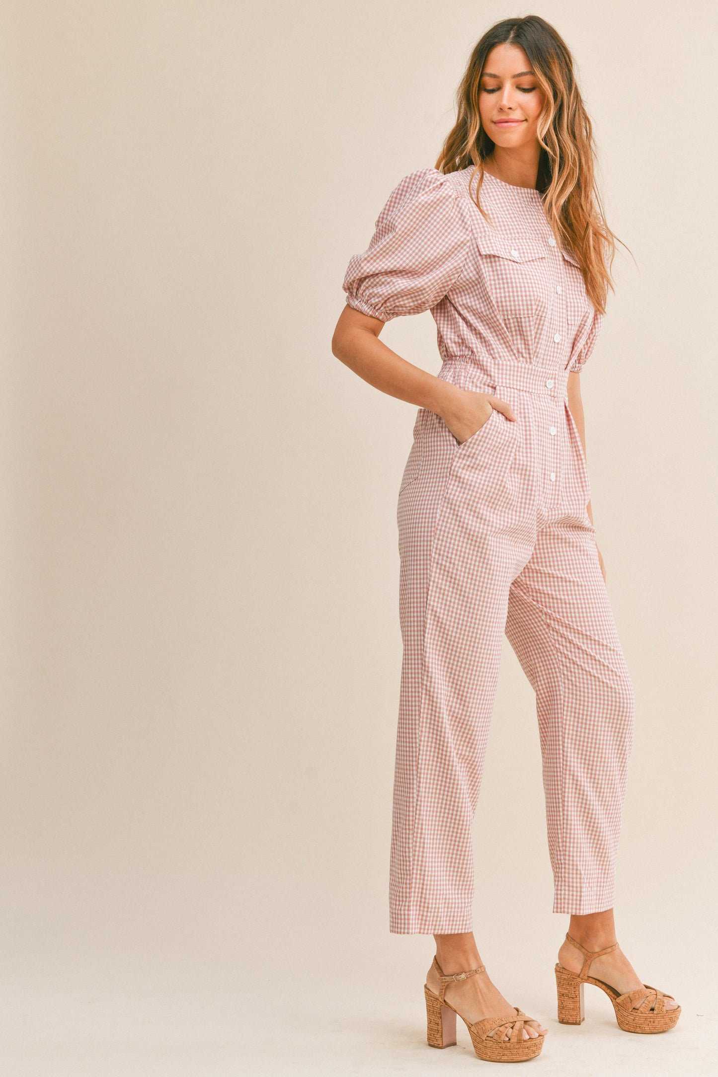 Mauve Chic Gingham Jumpsuit