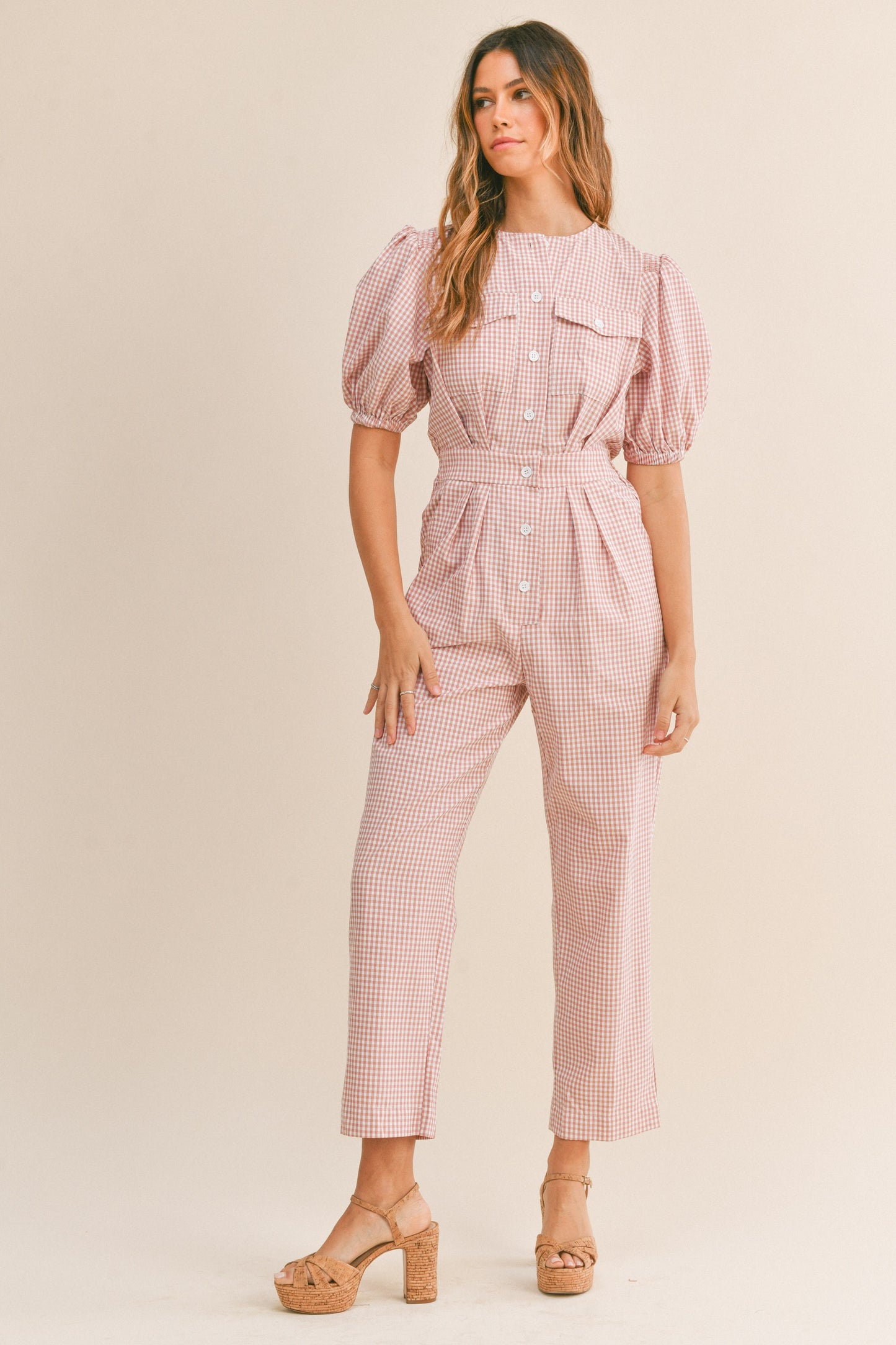 Mauve Chic Gingham Jumpsuit