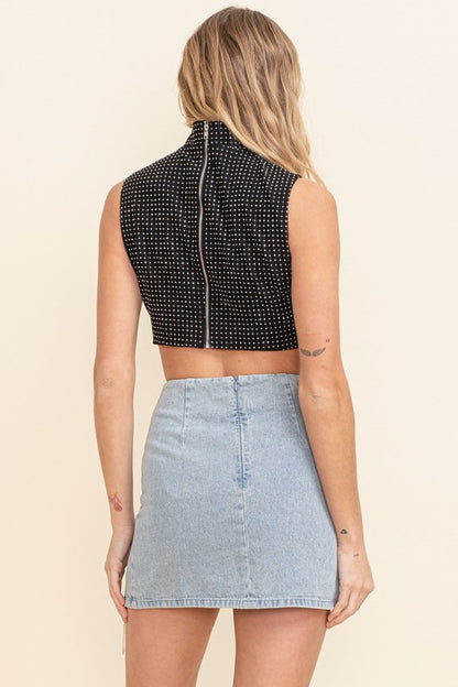 Black Rhinestone Crop Top