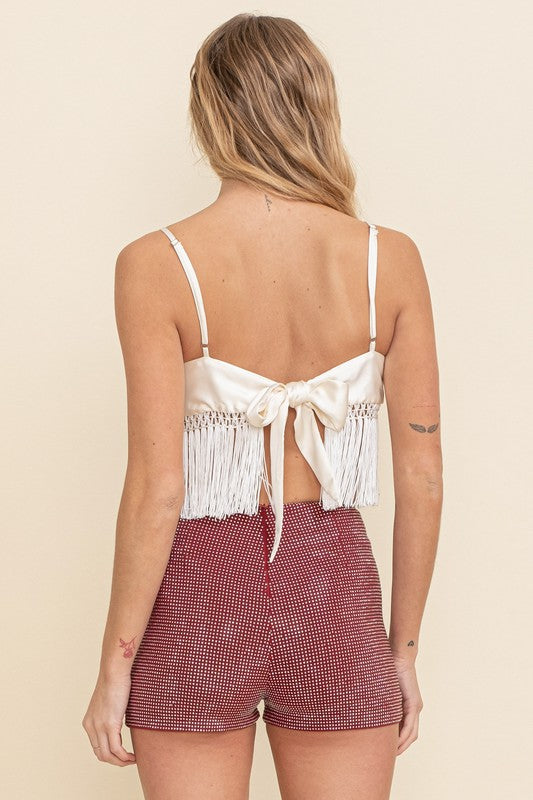 Ivory Fringe Tie Back Top