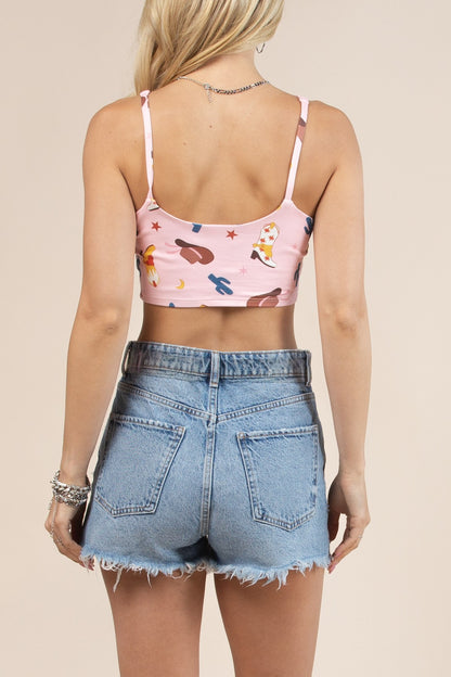 Pink Western Boots Crop Top