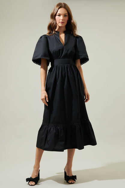 Run Away Black Poplin Midi Dress