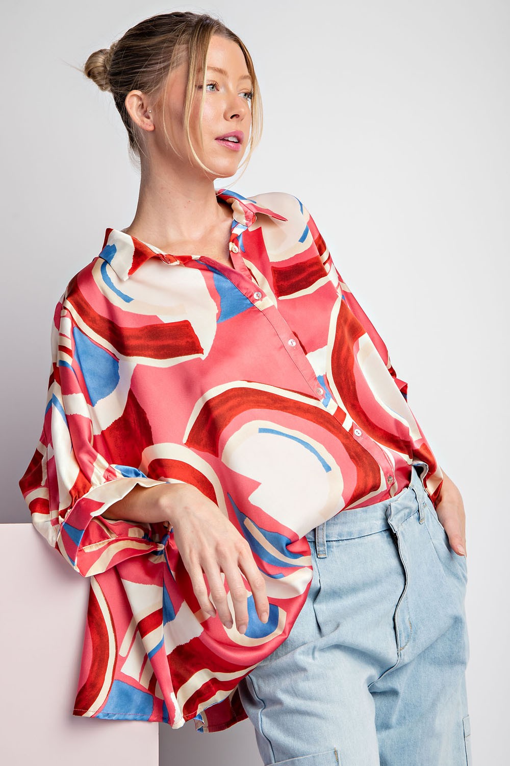 Timeless Treasure Printed Button Up Top