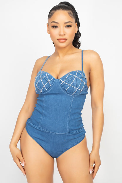 Country Soul Rhinestone Denim Bodysuit