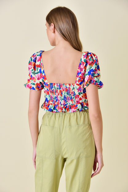 Floral Flutter Ruffled Crop Top