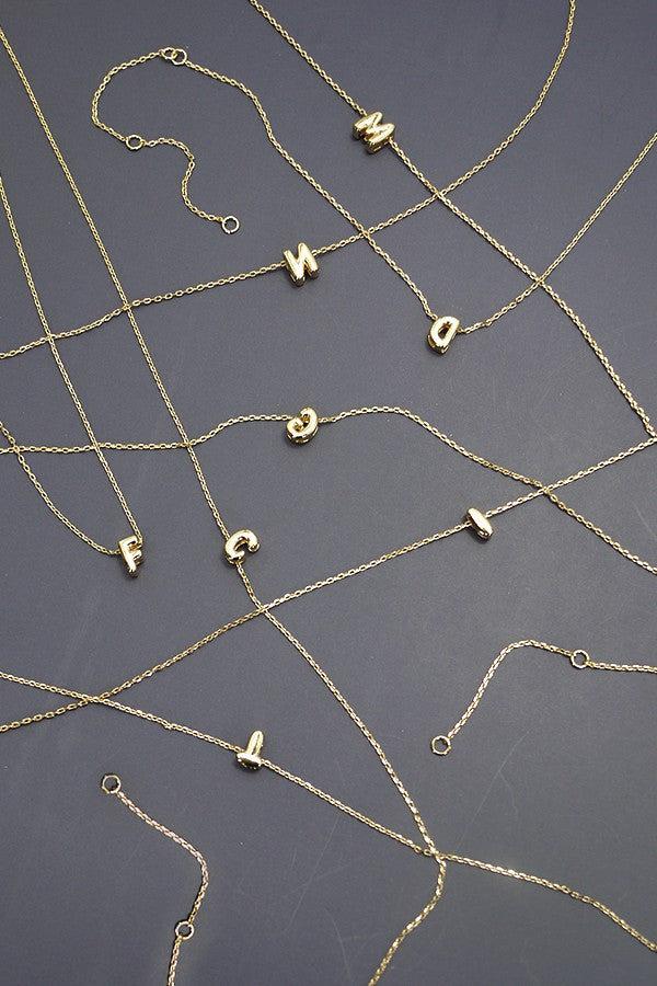 Gold Mini Bubble Initial Necklace