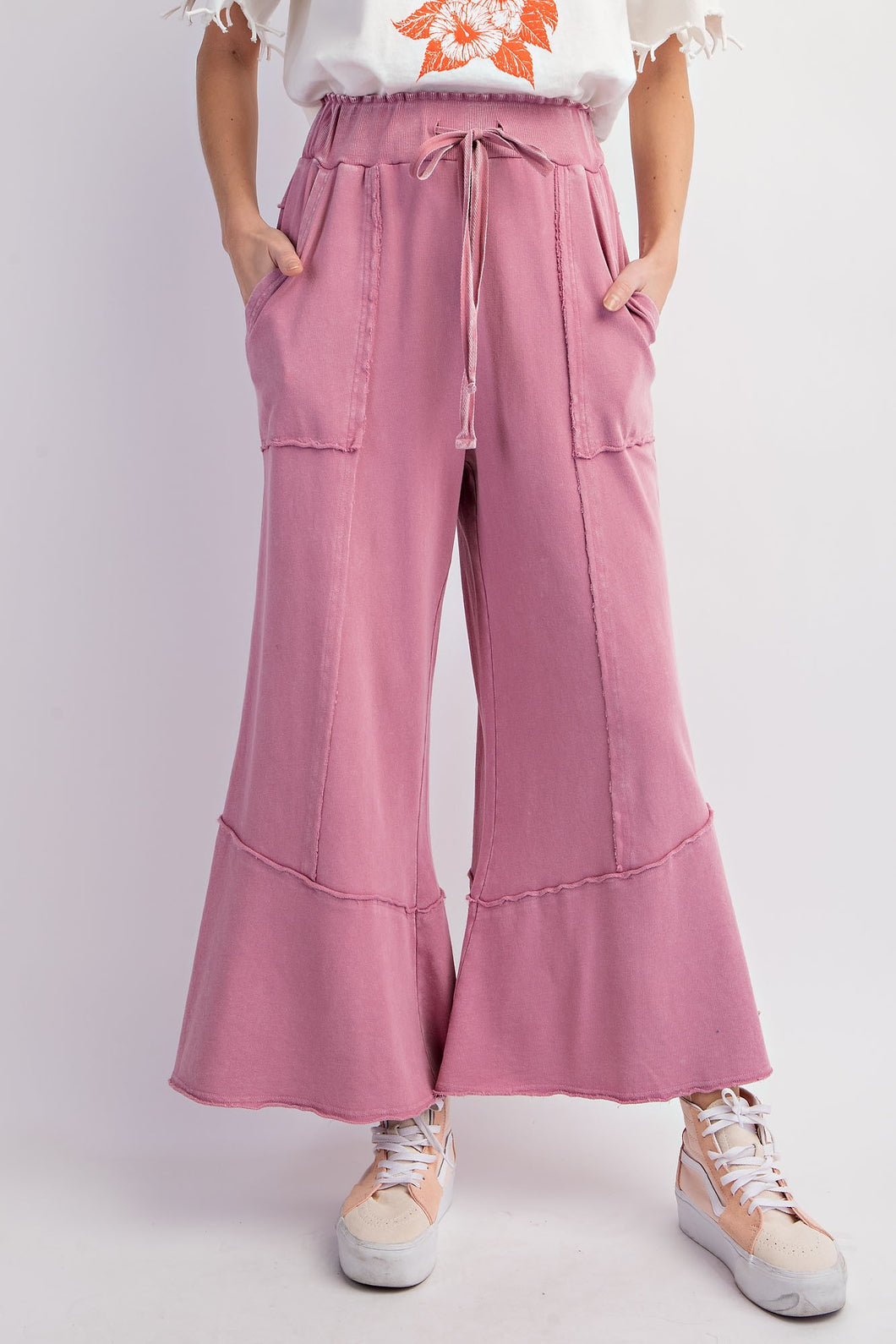 Rose Mineral Washed Wide Leg Pants