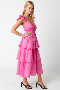 A Better Place Pink Ruffled Midi Dress