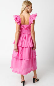 A Better Place Pink Ruffled Midi Dress