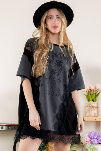 Charcoal Washed Lace Top