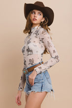 Western Cowboy Print Mesh Bodysuit