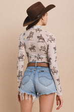 Western Cowboy Print Mesh Bodysuit