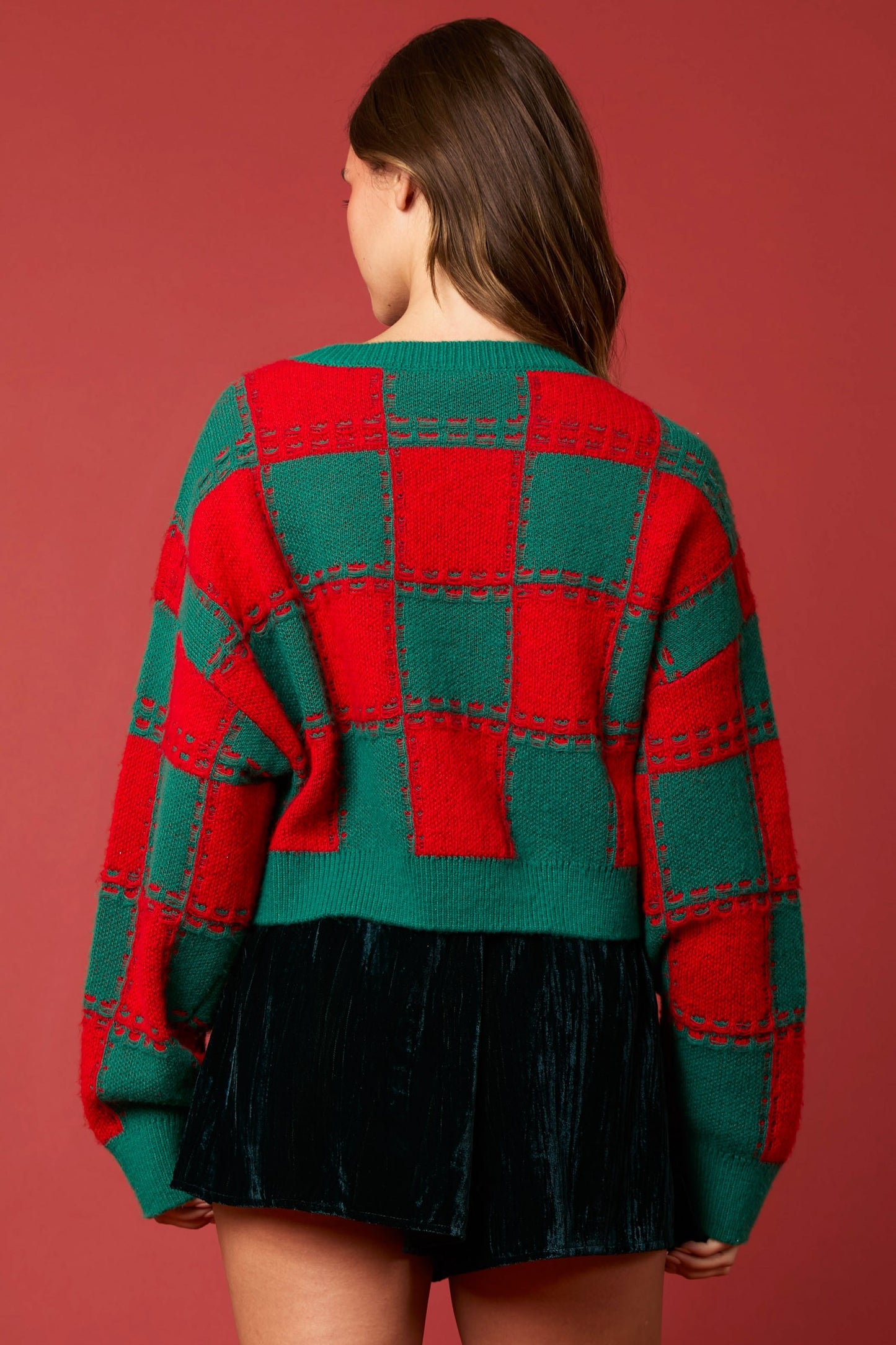 Red/Green Checkered Crop Sweater