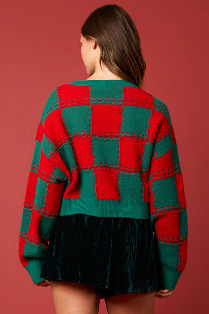 Red/Green Checkered Crop Sweater