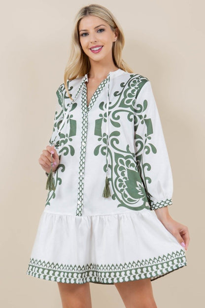 White/Green Printed Dress