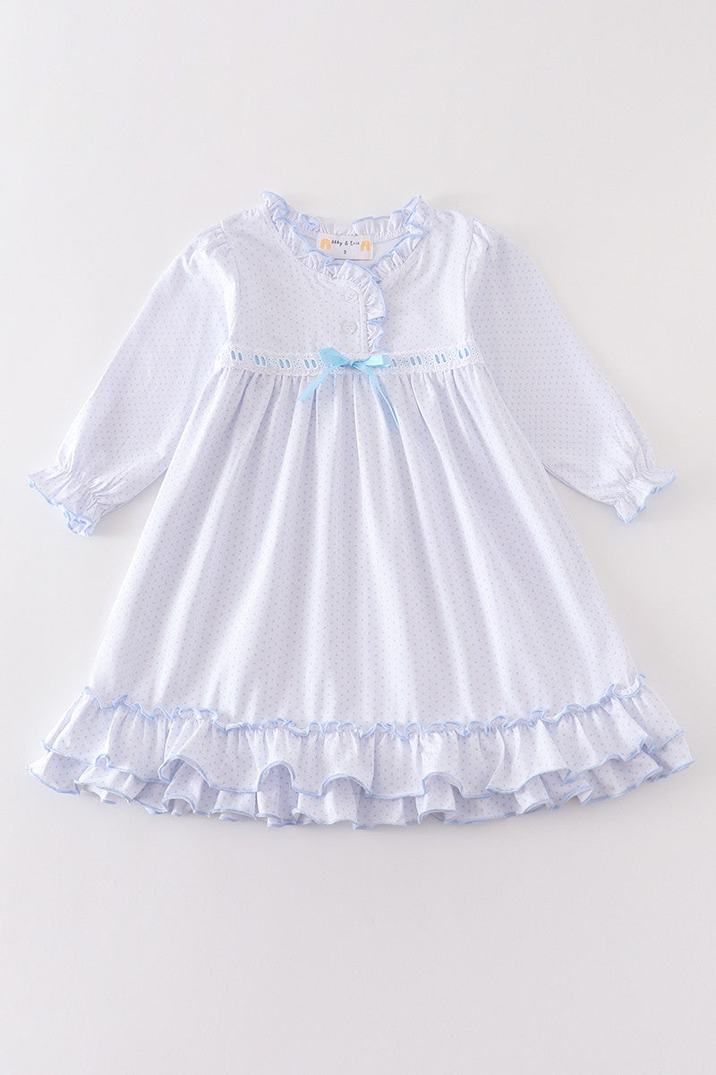 Blue/White Dot Ruffle Dress