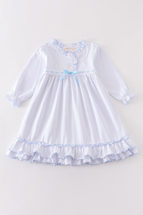 Blue/White Dot Ruffle Dress