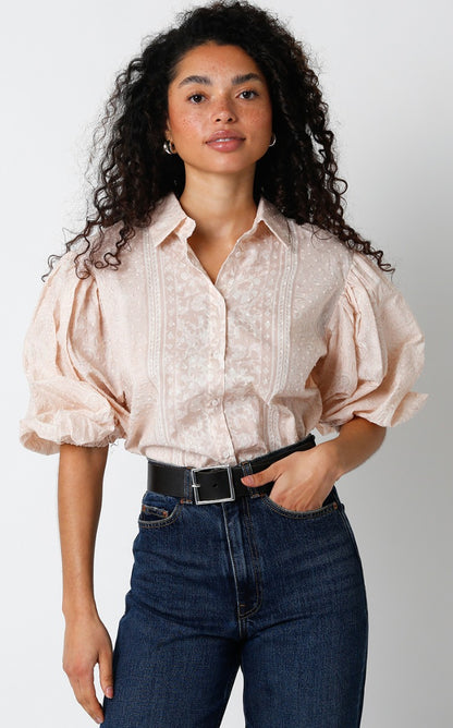 Neutral Printed Puff Sleeve Top