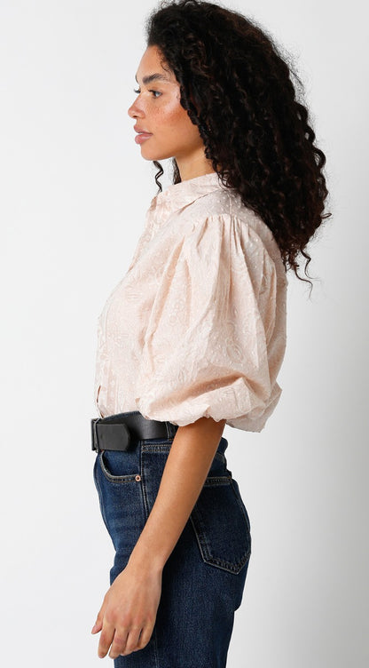 Neutral Printed Puff Sleeve Top