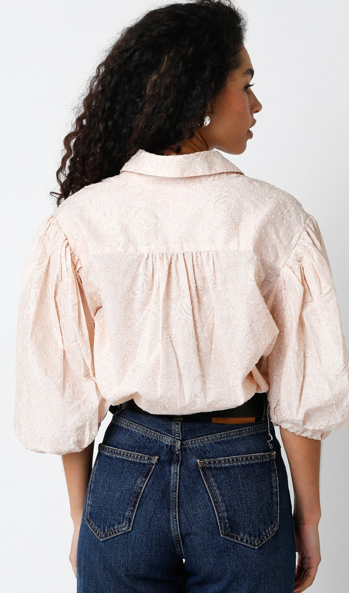 Neutral Printed Puff Sleeve Top