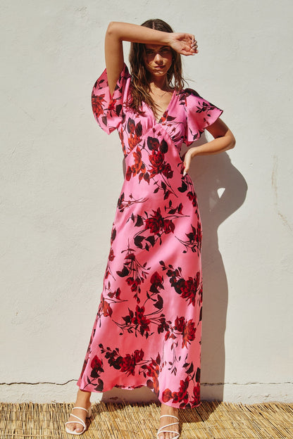 Rose Pink Floral Maxi Dress