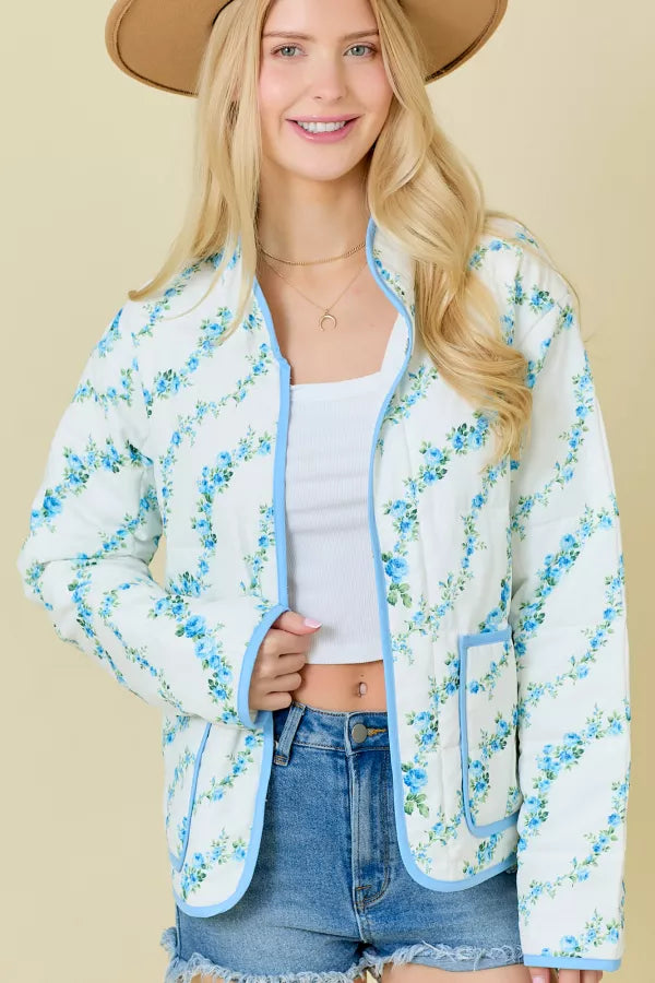 Blue Floral Quilted Jacket