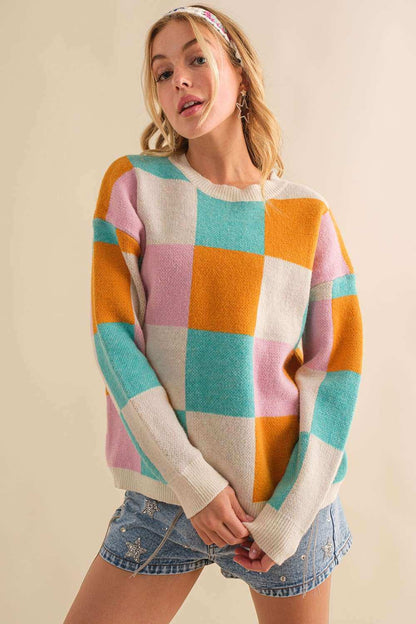 Fun Checker Print Oversized Sweater