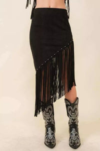 Country Kisses Black Fringe Skirt