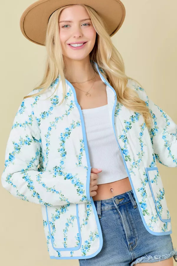 Blue Floral Quilted Jacket