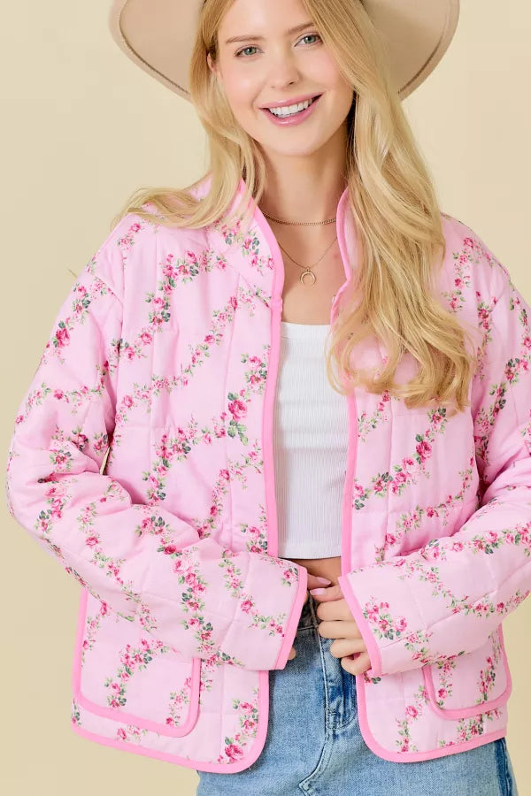 Pink Floral Quilted Jacket