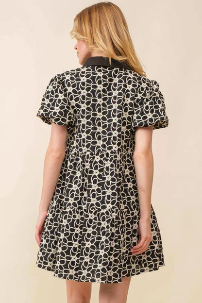 Black Jacquard Floral Dress