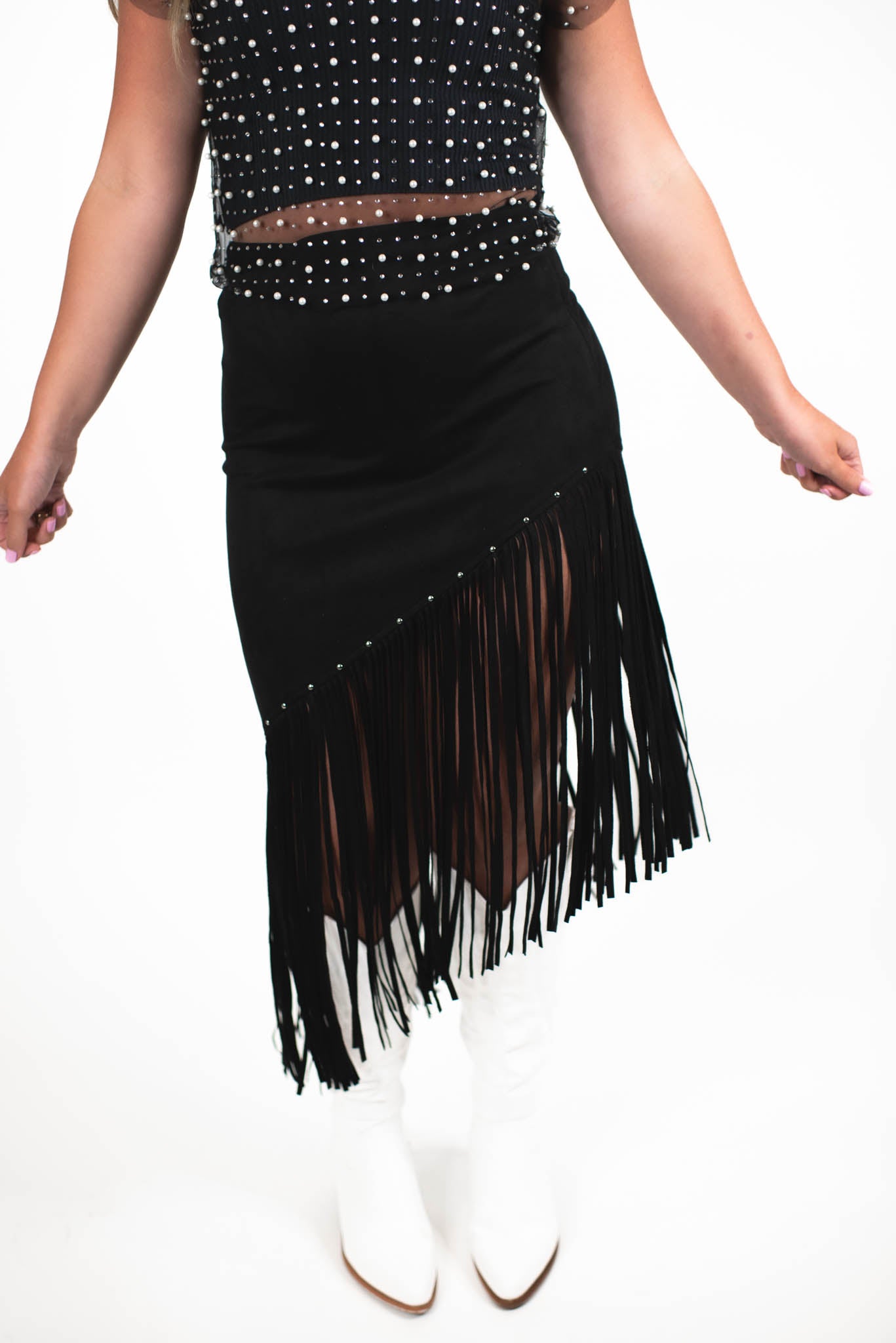 Country Kisses Black Fringe Skirt