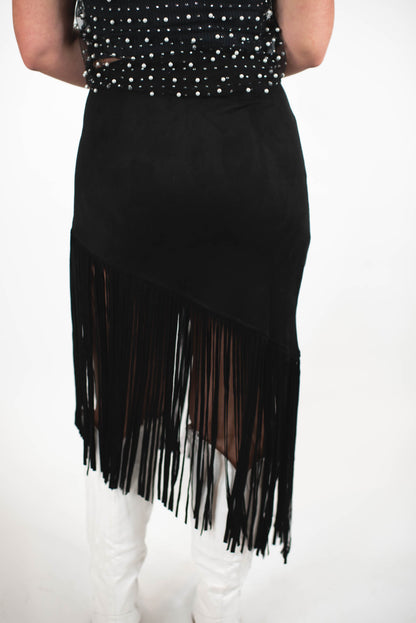 Country Kisses Black Fringe Skirt