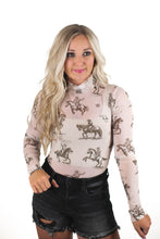 Western Cowboy Print Mesh Bodysuit