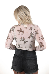 Western Cowboy Print Mesh Bodysuit