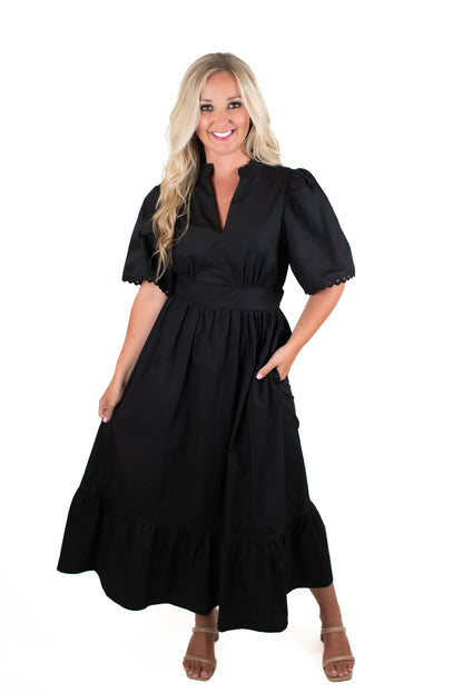 Run Away Black Poplin Midi Dress