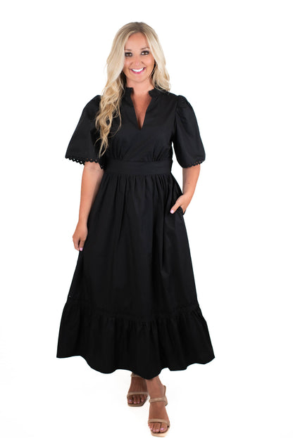 Run Away Black Poplin Midi Dress