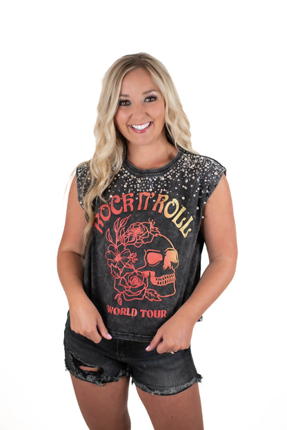 Rock N Roll Rhinestone/Pearl Top