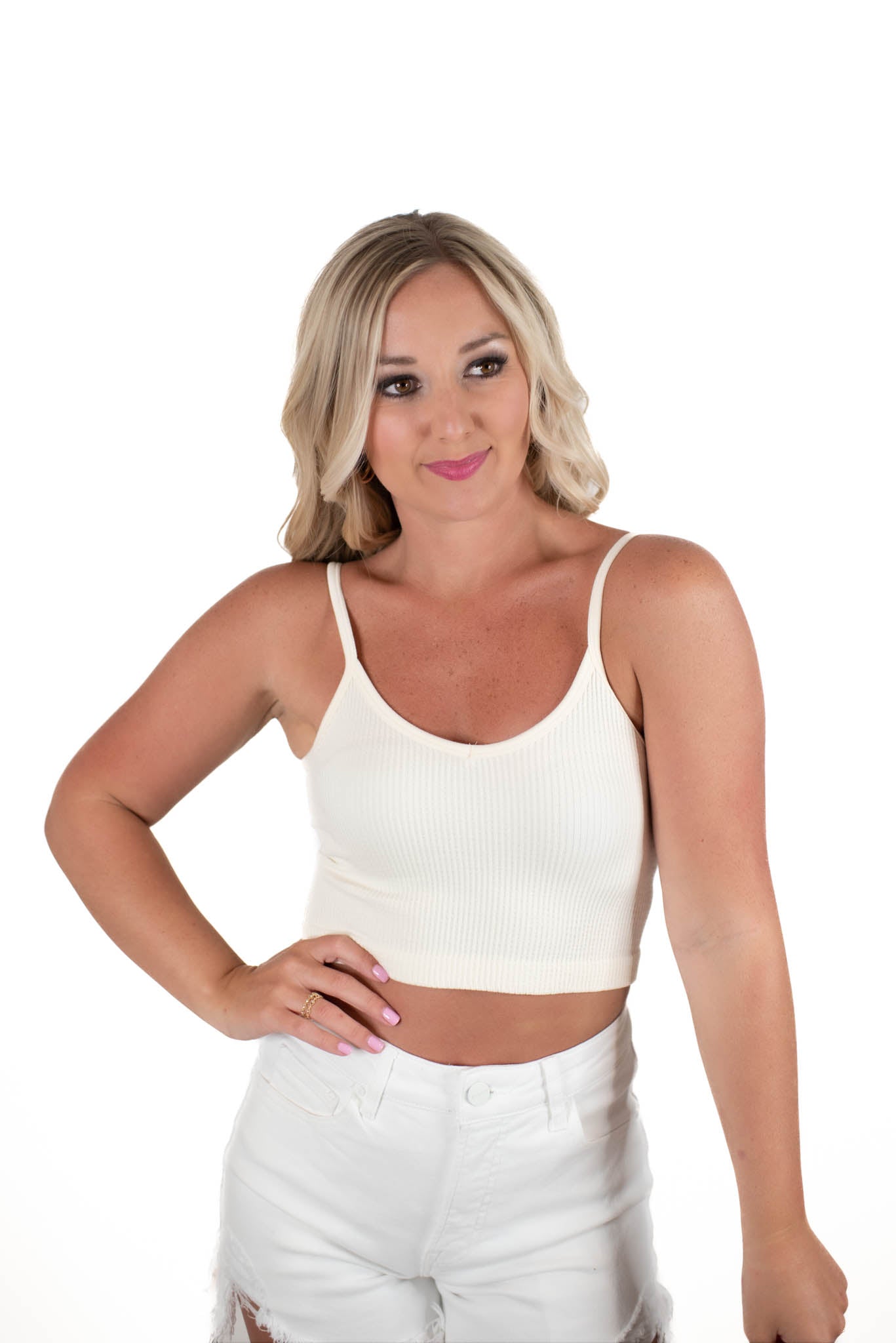 Basic Cream Ribbed Crop Top