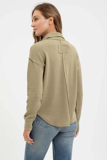 Olive Collared Long Sleeve Top