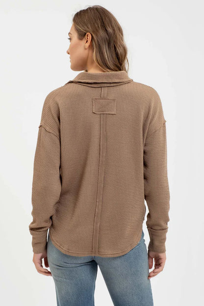 Taupe Collared Long Sleeve Top