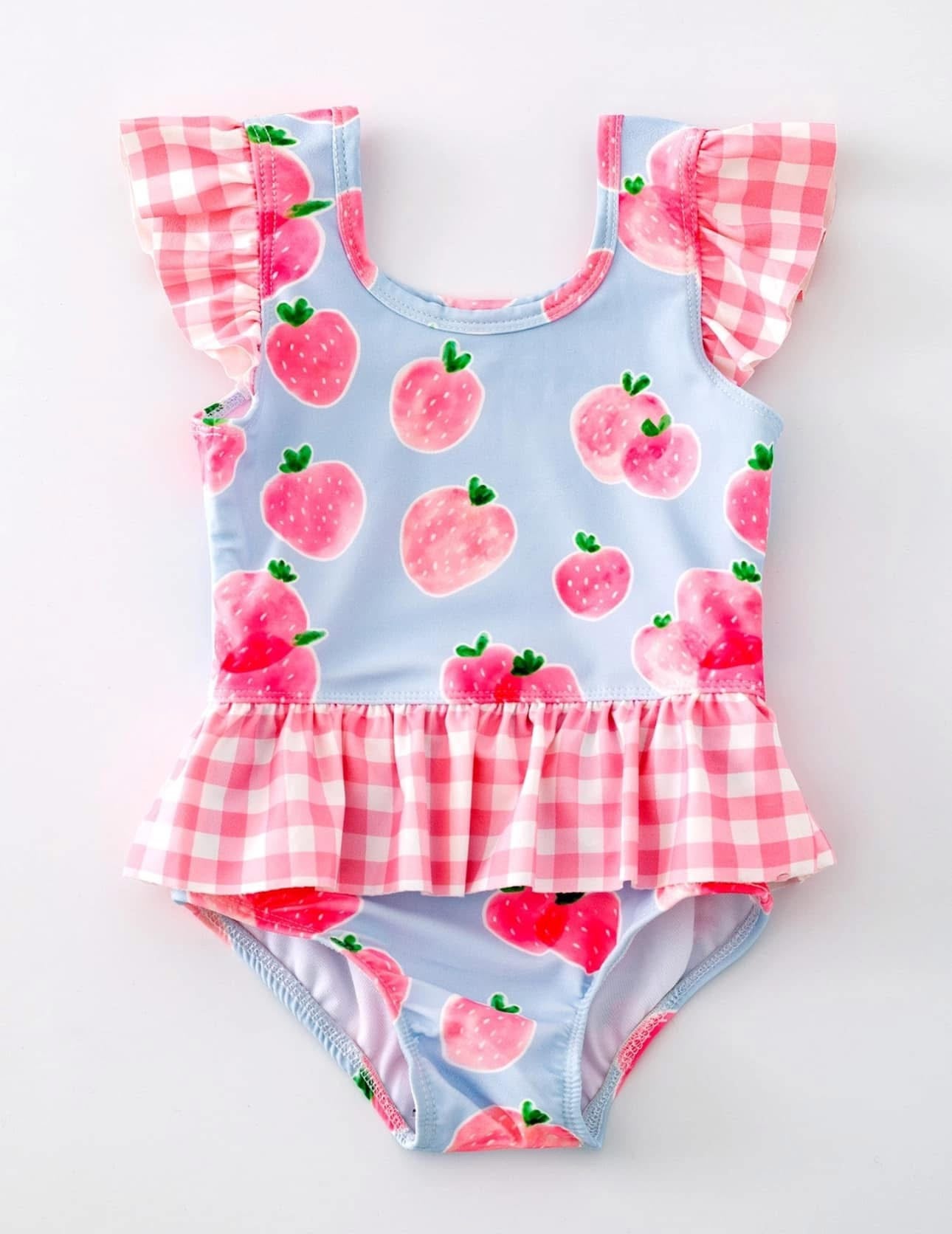 Strawberry Plaid Girls Swimsuit